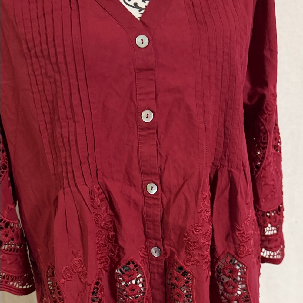 Soft Surroundings Trella Intricate Eyelet Burgundy Lace Women's Tunic Cotton XL - Picture 4 of 14